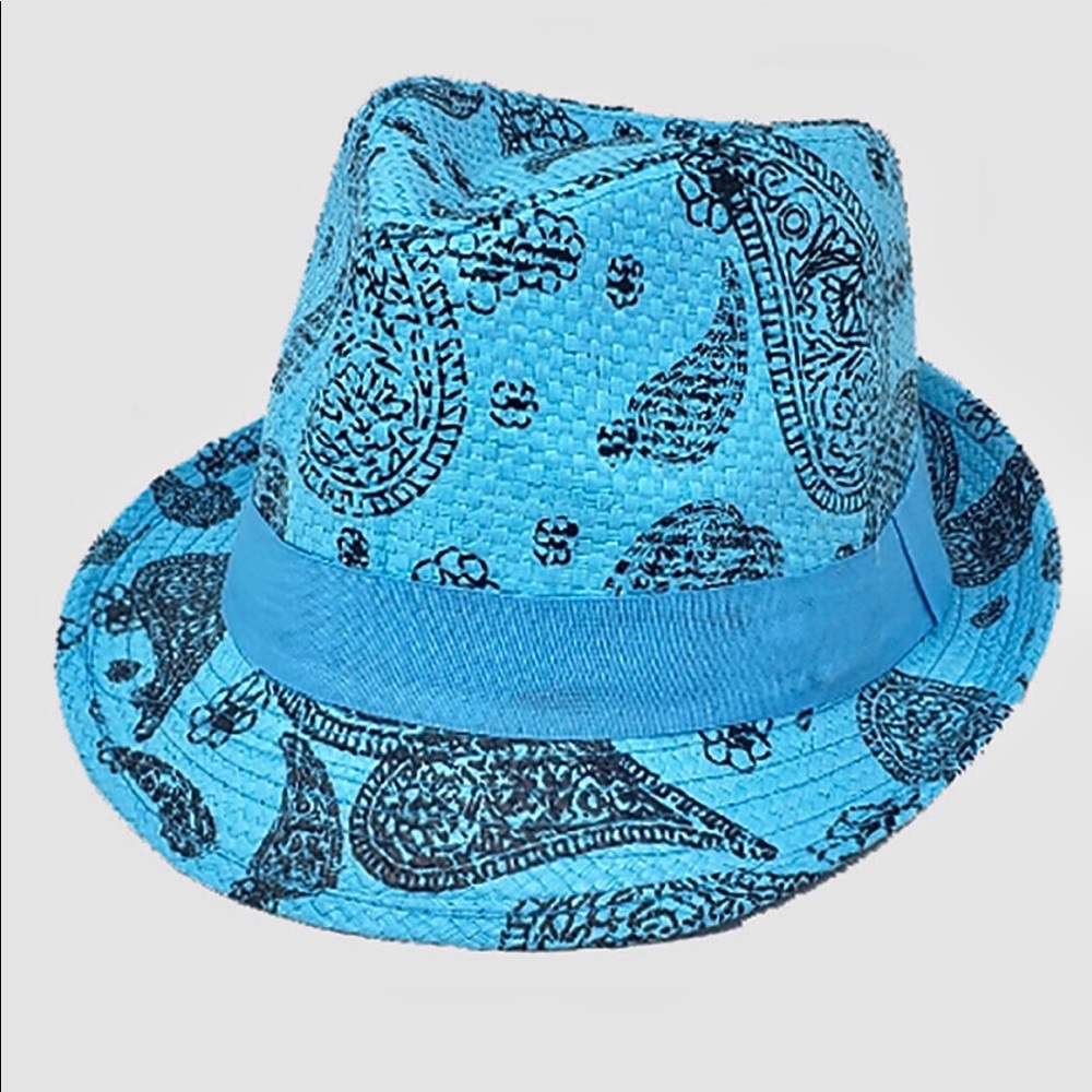 Cecily Summer Straw Fedora-Paisley Blue